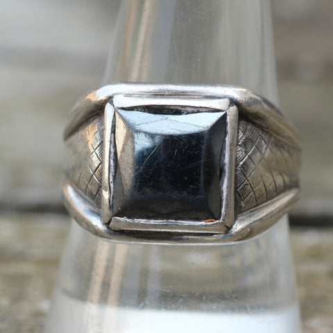 Vintage Sterling Hematite Signet Ring 9.25