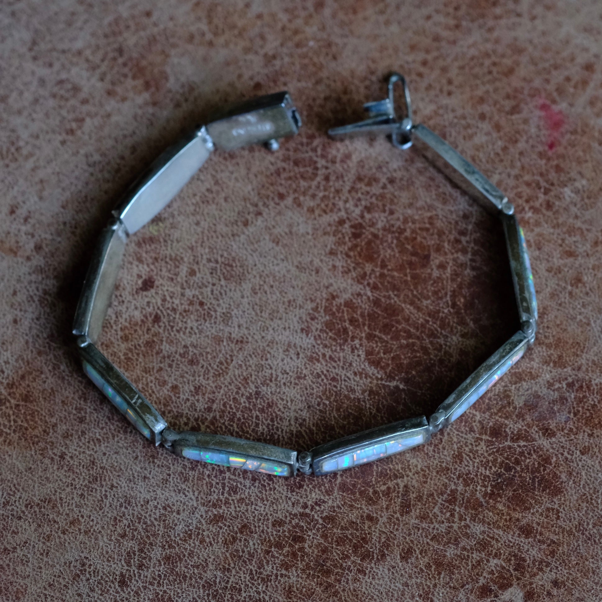 Vintage Sterling Silver Opal Link Bracelet