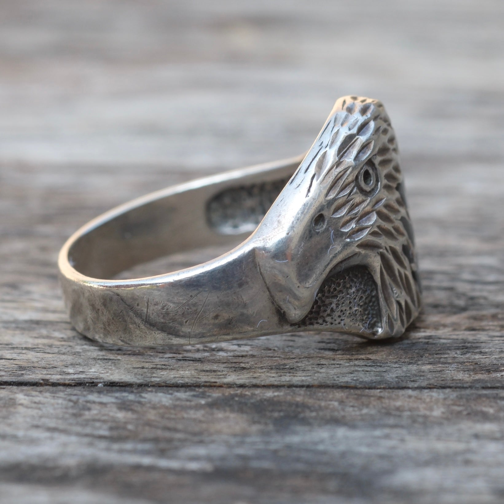 Vintage Sterling Onyx Eagle Ring 9.75