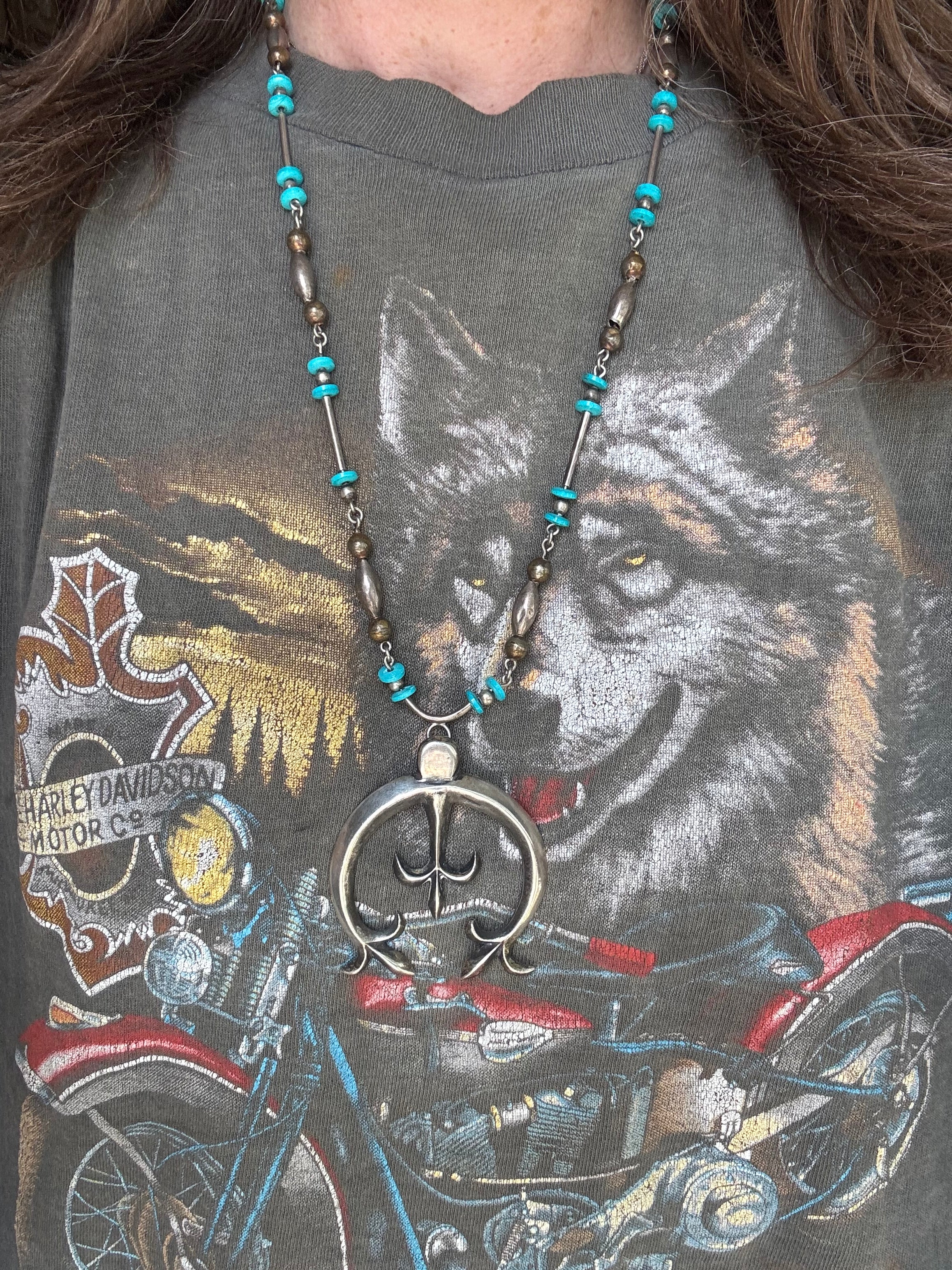 Vintage Sterling Silver & Turquoise Naja Necklace