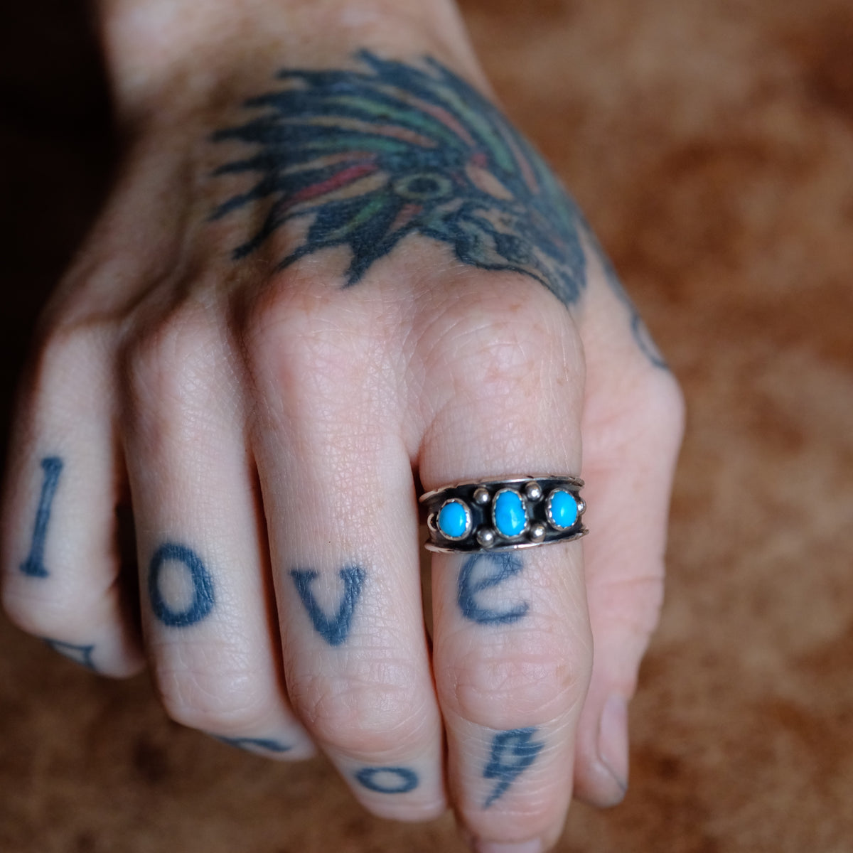 Vintage Sterling 3-Stone Turquoise Ring 9.25