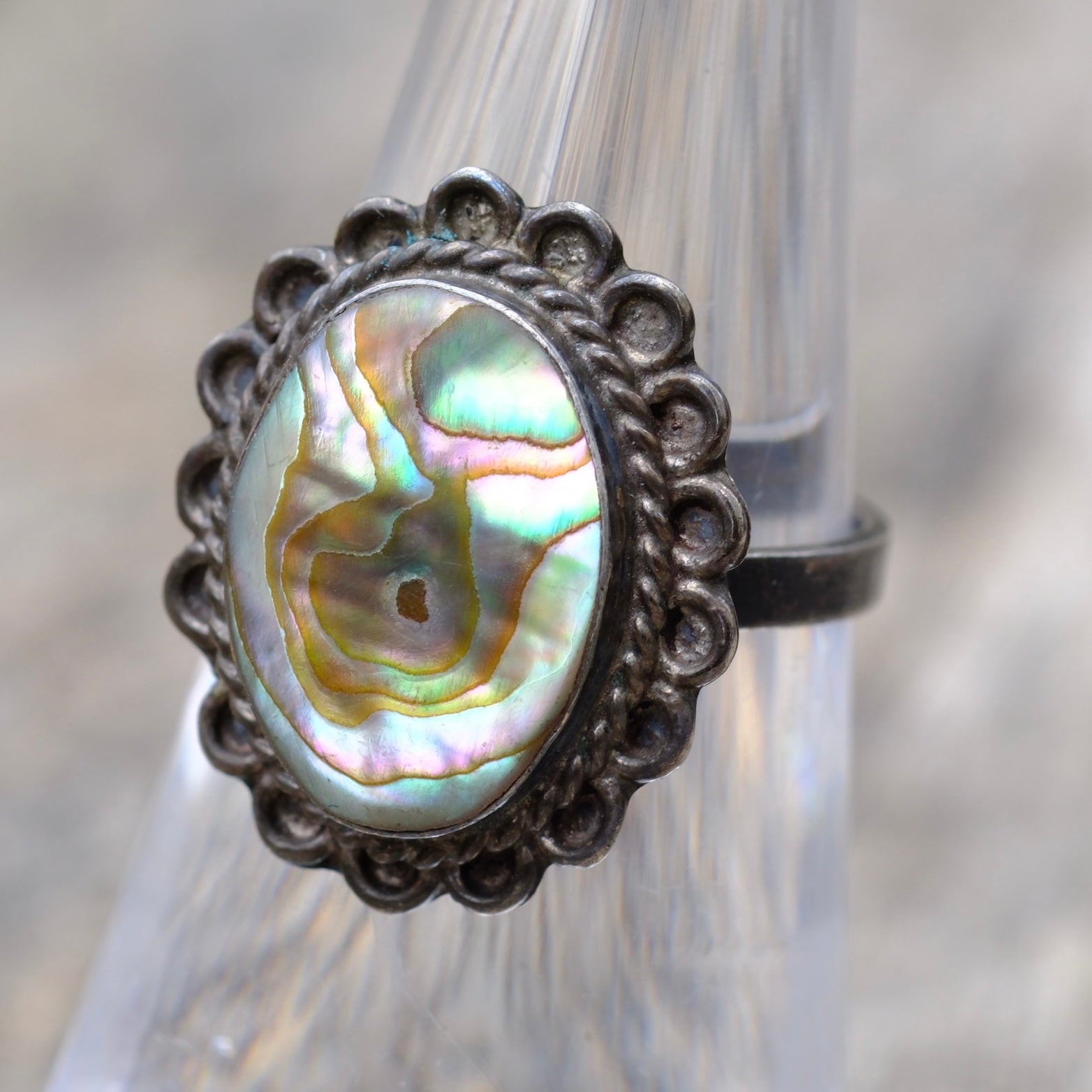 Vintage Sterling Abalone Florette Ring 5.25