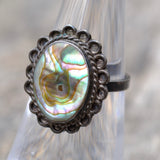 Vintage Sterling Abalone Florette Ring 5.25