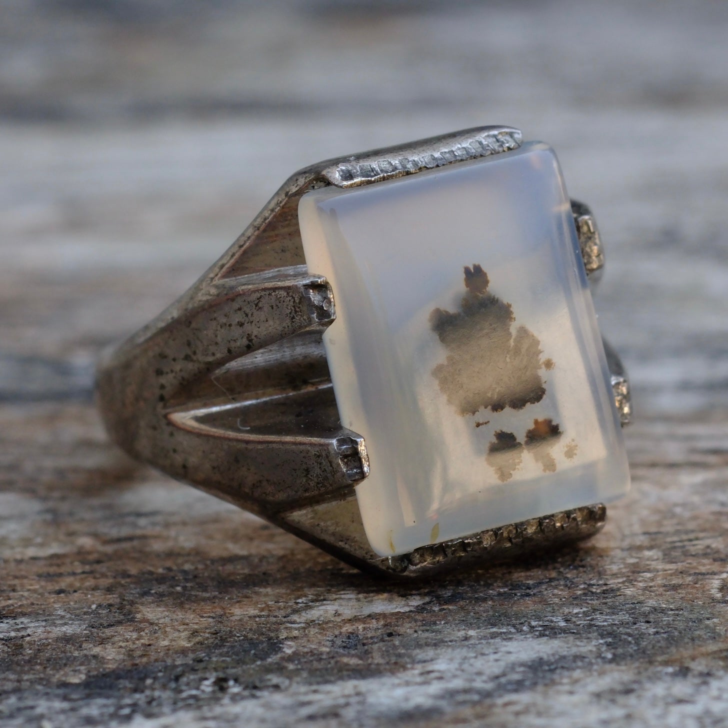 Vintage Sterling Agate Deco Signet Ring 9