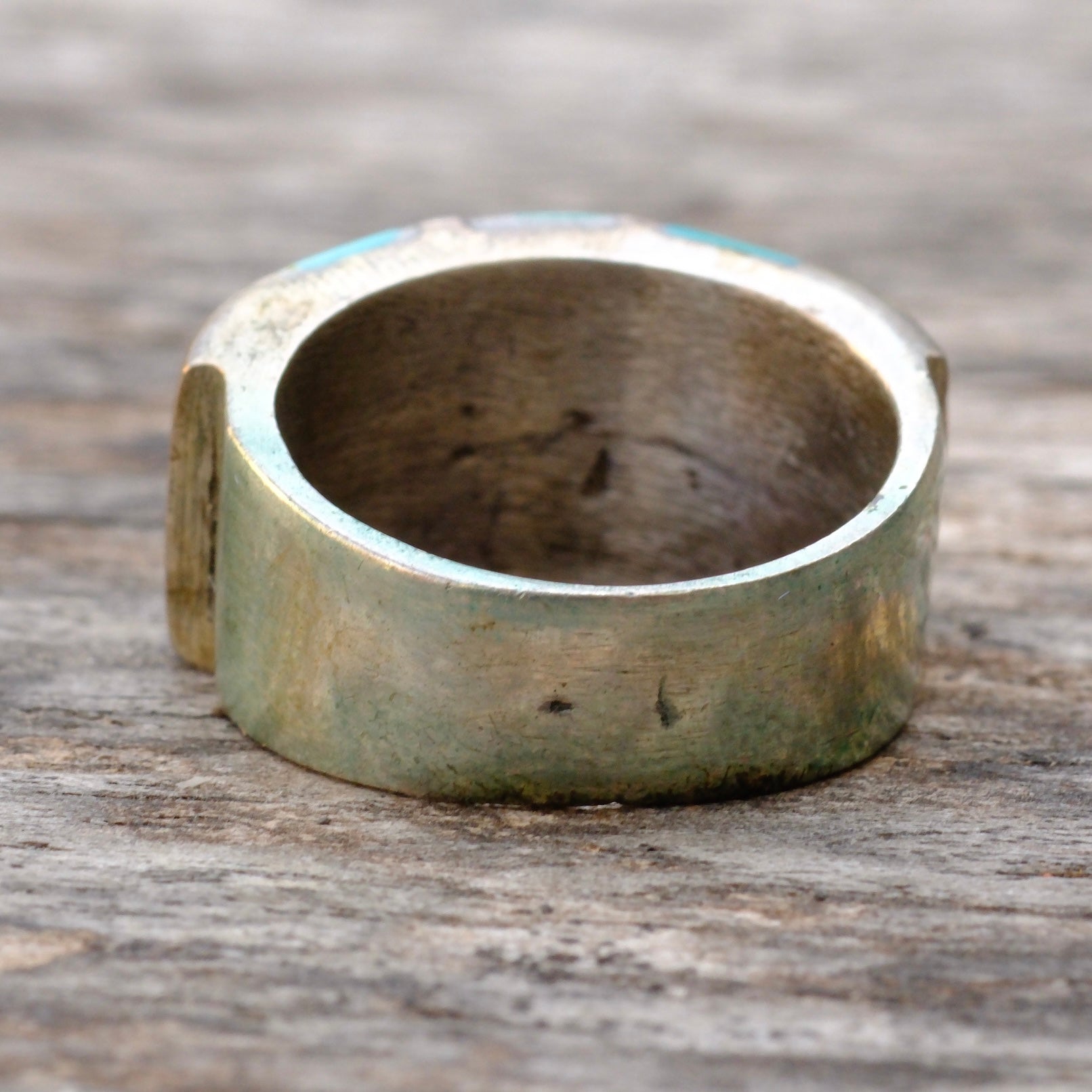 Vintage Sterling Thick Turquoise Inlay Band Ring 8