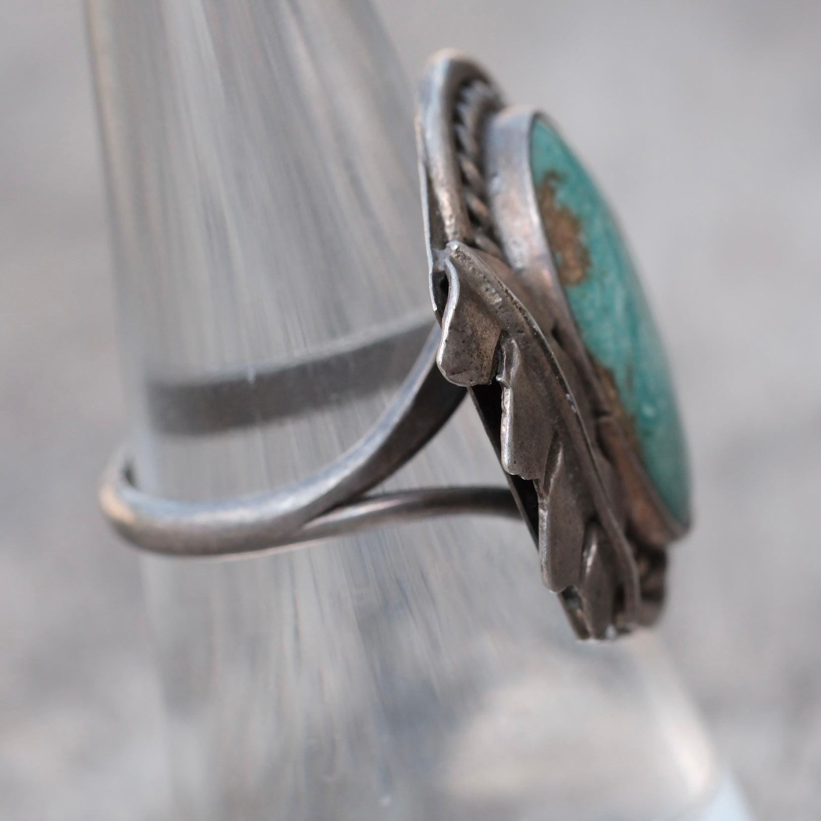 Vintage Sterling Turquoise Feather Ring 7.5
