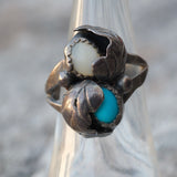 Vintage Sterling Turquoise and MOP Feather Ring 6.25