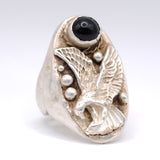 Vintage Sterling Onyx Eagle Ring 10