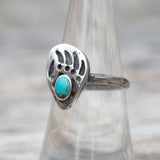 Vintage Sterling Turquoise Bear Paw Ring 6.75