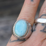 Vintage Sterling Larimar Signet Ring 7.25