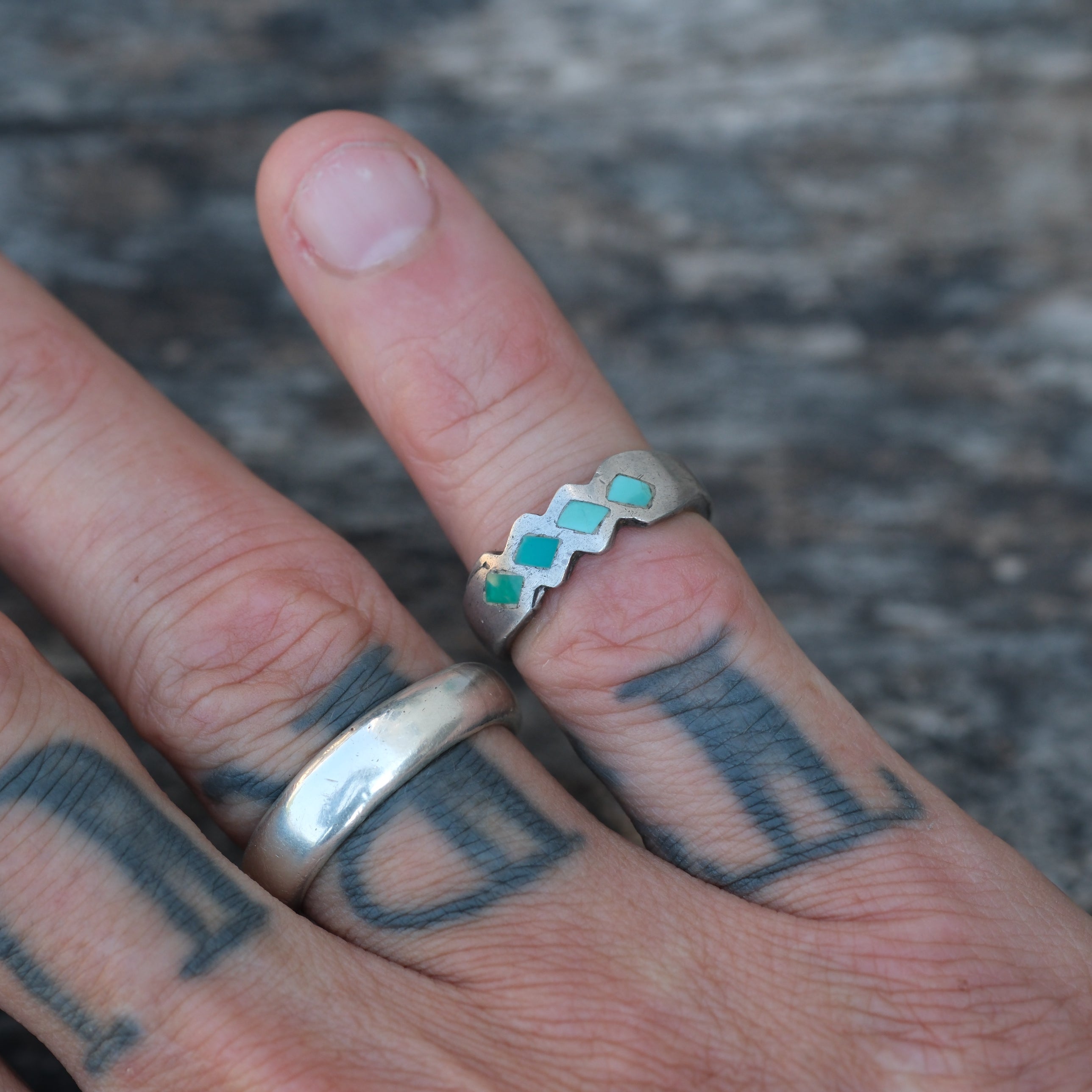 Vintage Sterling Turquoise Inlay Band Ring 5.25