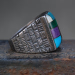Vintage Sterling Multistone inlay Ring 9