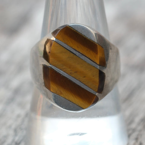 Vintage Sterling Tigers Eye Inlay Striper Ring 10