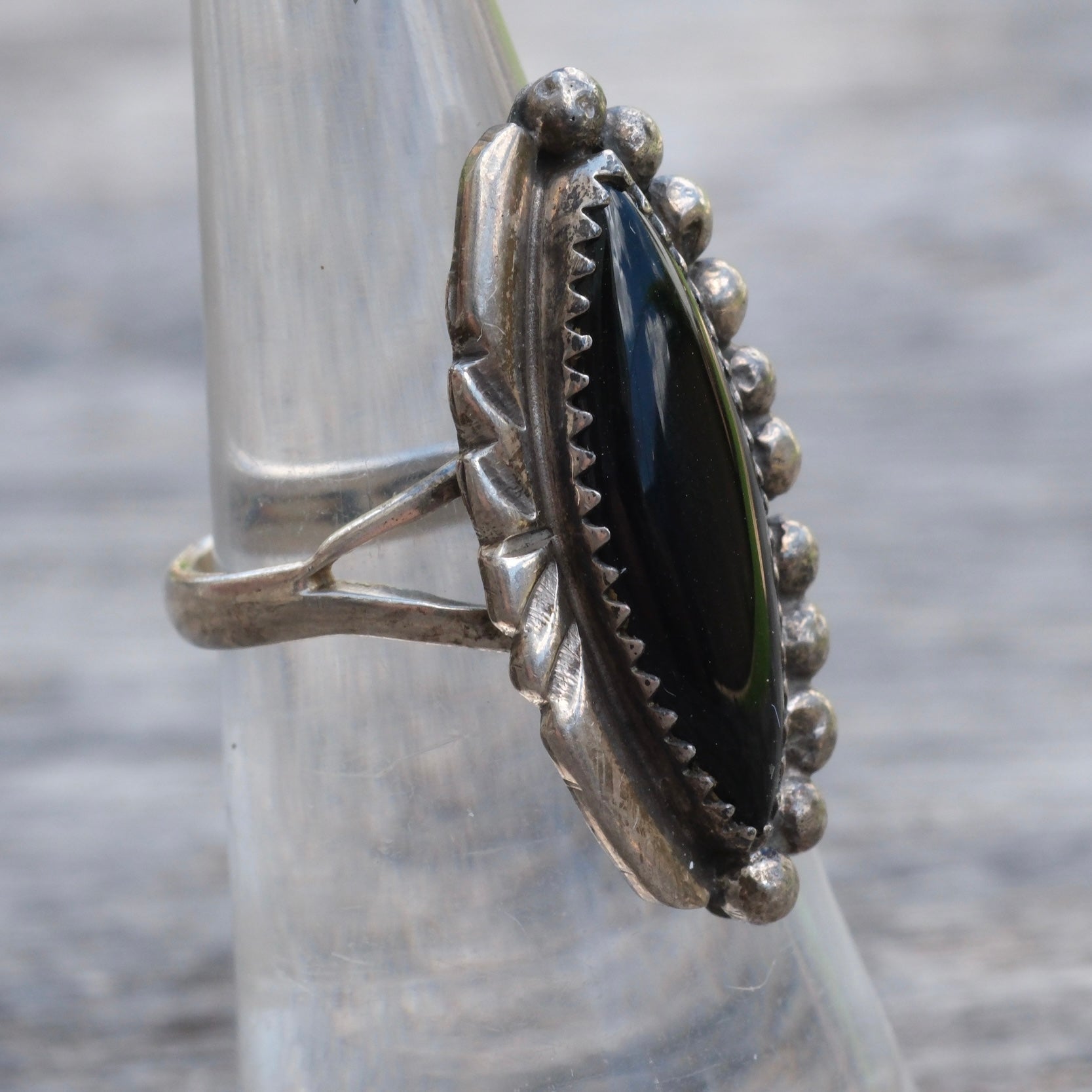 Vintage Sterling Onyx Ring 5.5