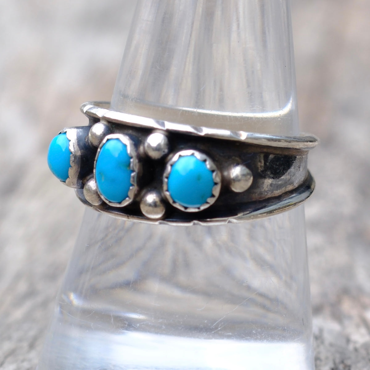 Vintage Sterling 3-Stone Turquoise Ring 9.25