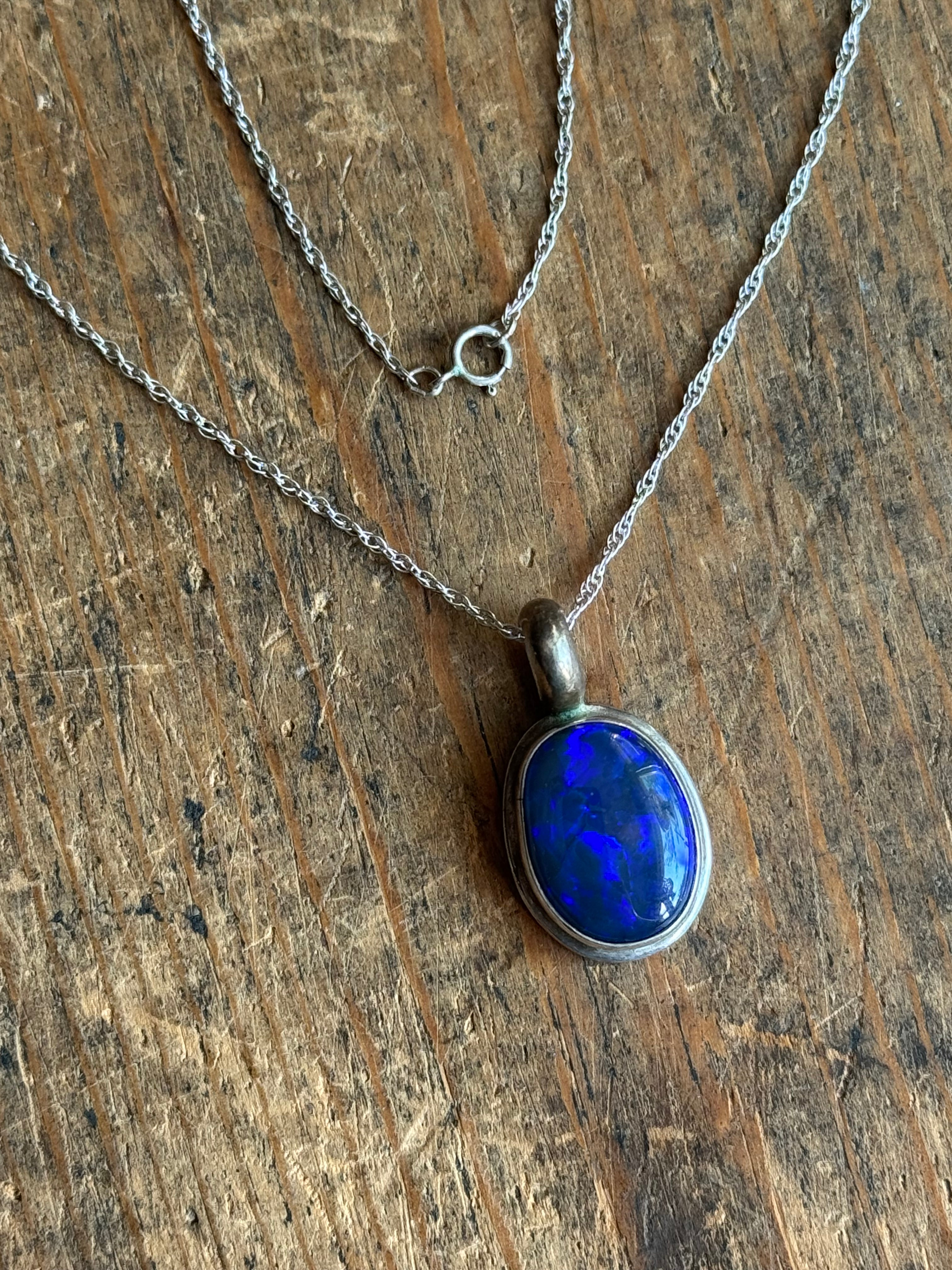 Vintage Sterling Silver Chunky Opal 22" Necklace