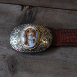 Vintage Painted Spaniel Belt Buckle