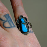 Vintage Sterling Turquoise Florette Ring 7.25