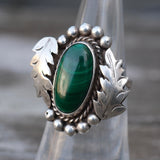 Vintage Sterling Malachite Feather Ring 5.25