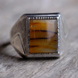 Vintage Sterling Agate Signet Ring 9
