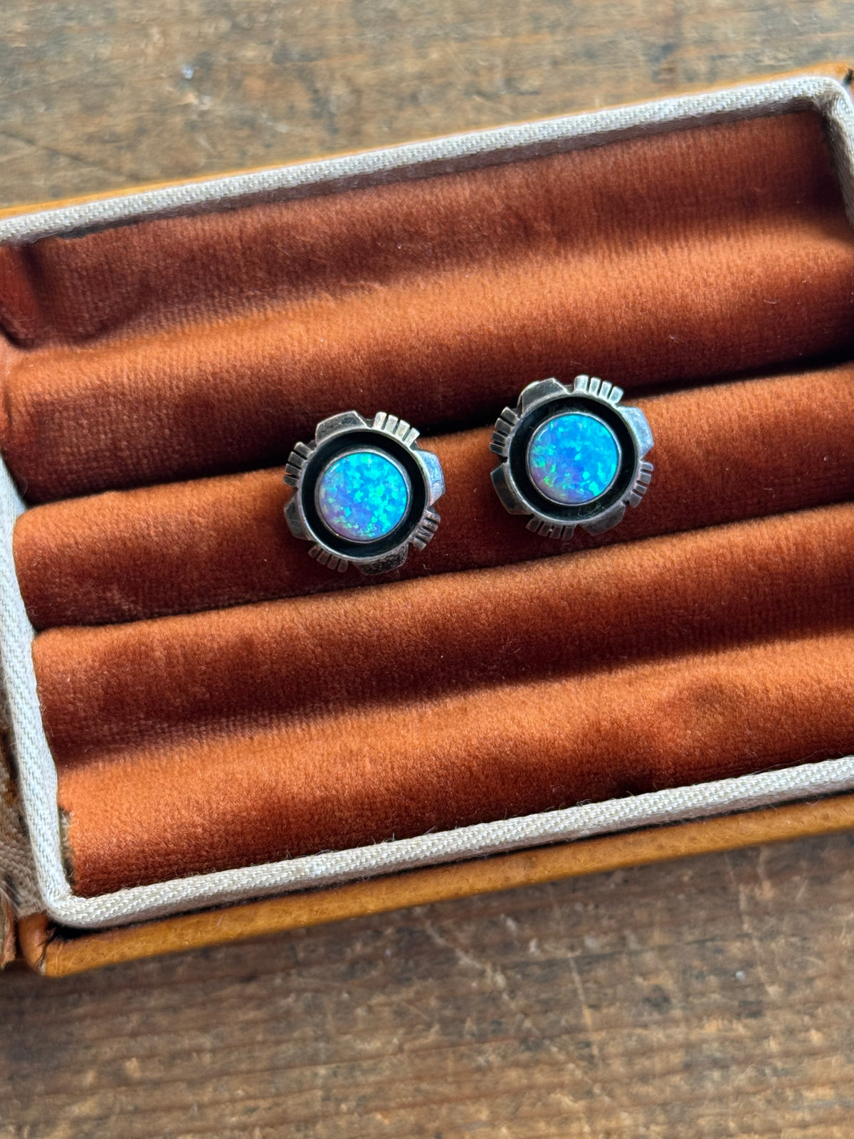 Vintage Sterling Silver Galaxy Opal Sawcut Earrings