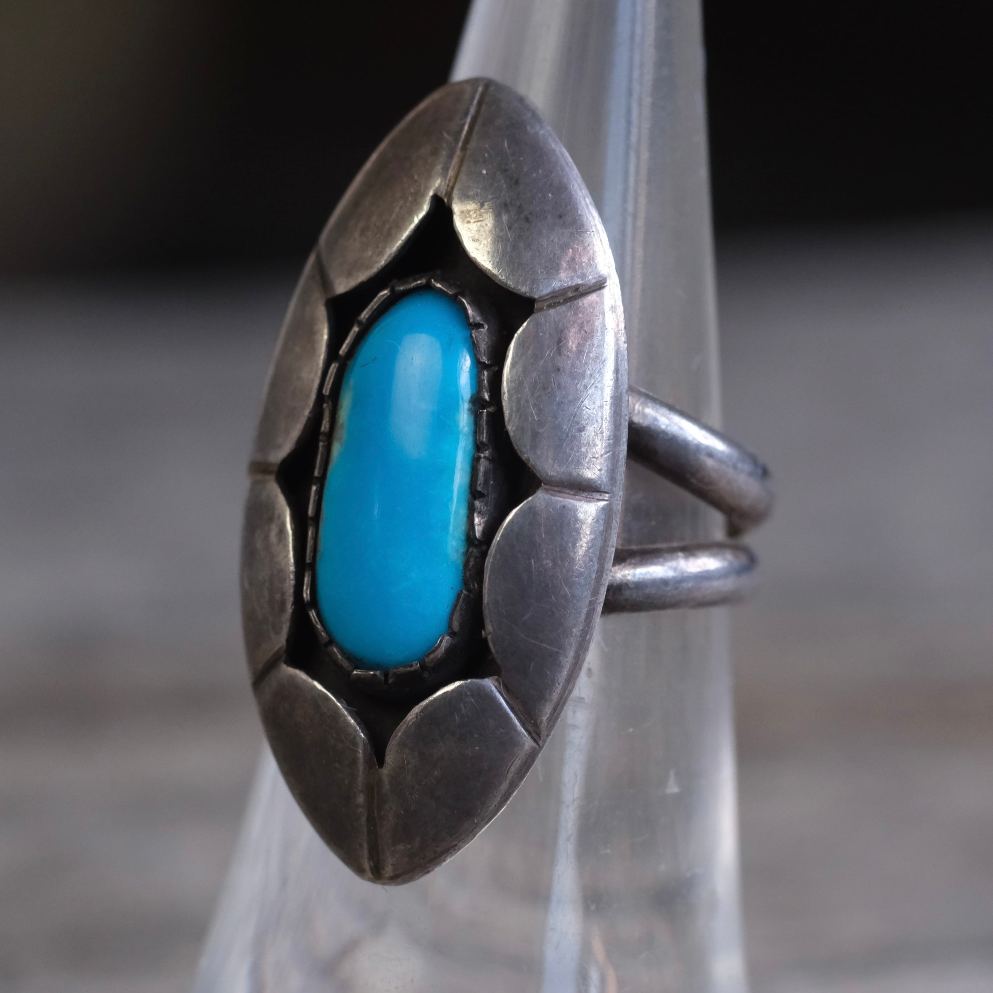 Vintage Sterling Turquoise Shadowbox Ring 5.5