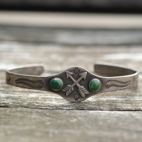 Vintage Sterling Turquoise Crossed Arrows Cuff