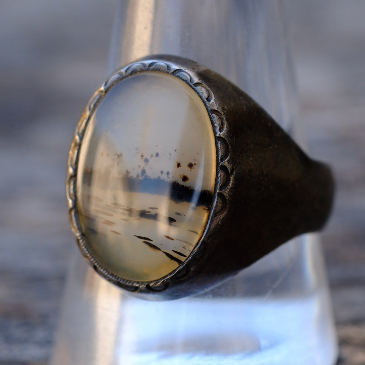 Vintage Sterling Agate Ring 11.5