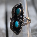 Vintage Sterling Turquoise Feather Ring 6.75