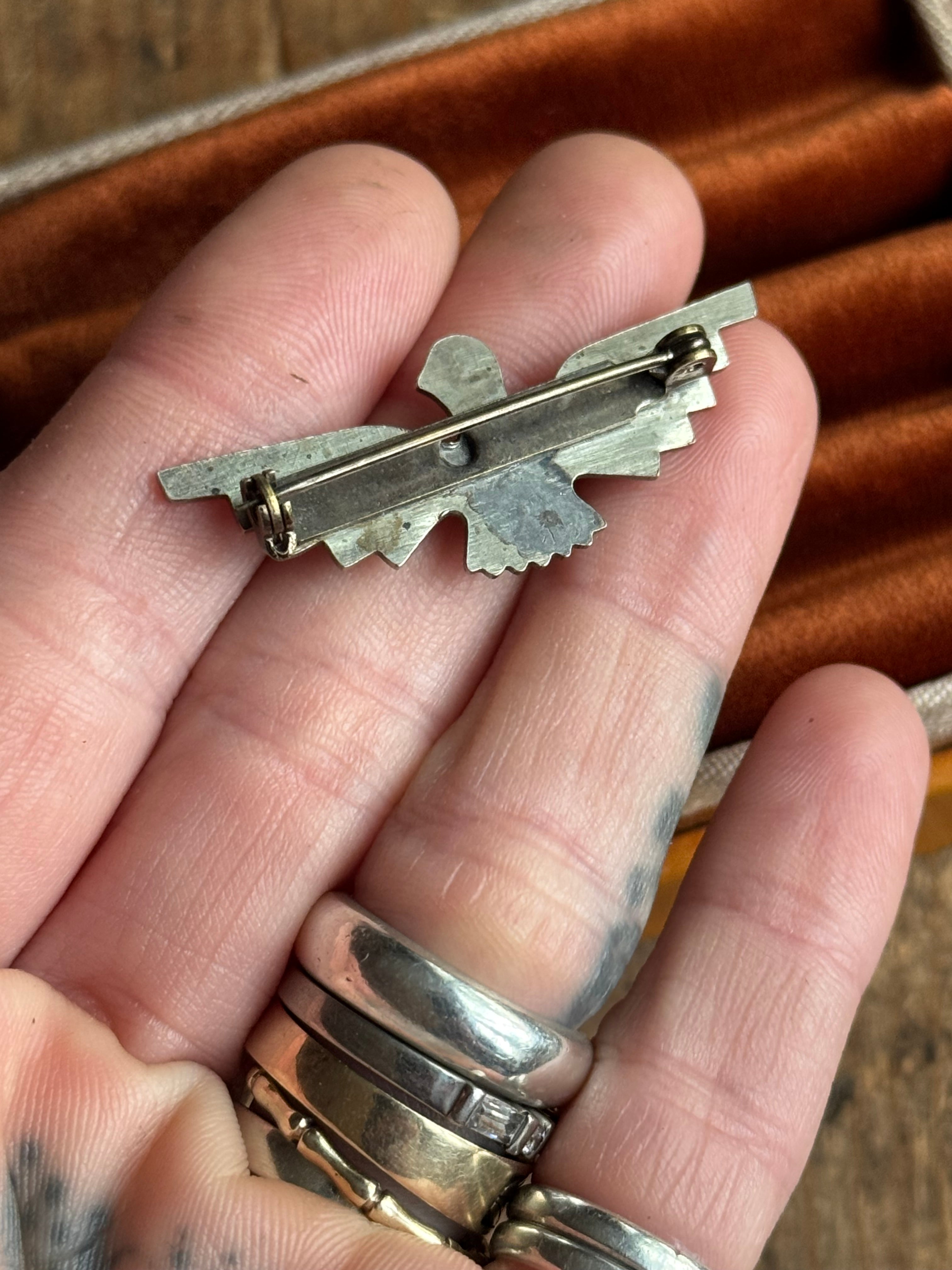 Vintage Sterling Silver Turquoise Thunderbird Pin