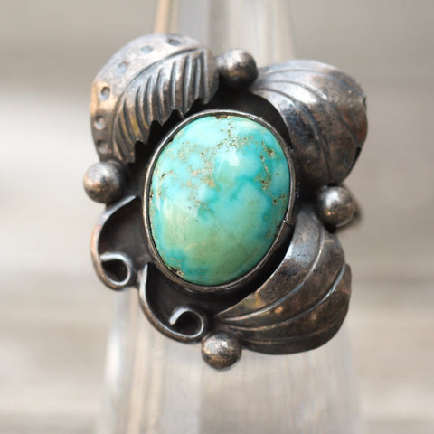 Vintage Sterling Turquoise Feather Ring 5.5