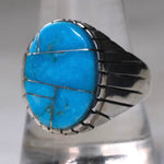 Vintage Sterling Turquoise Inlay Ribbed Band Ring 11.25