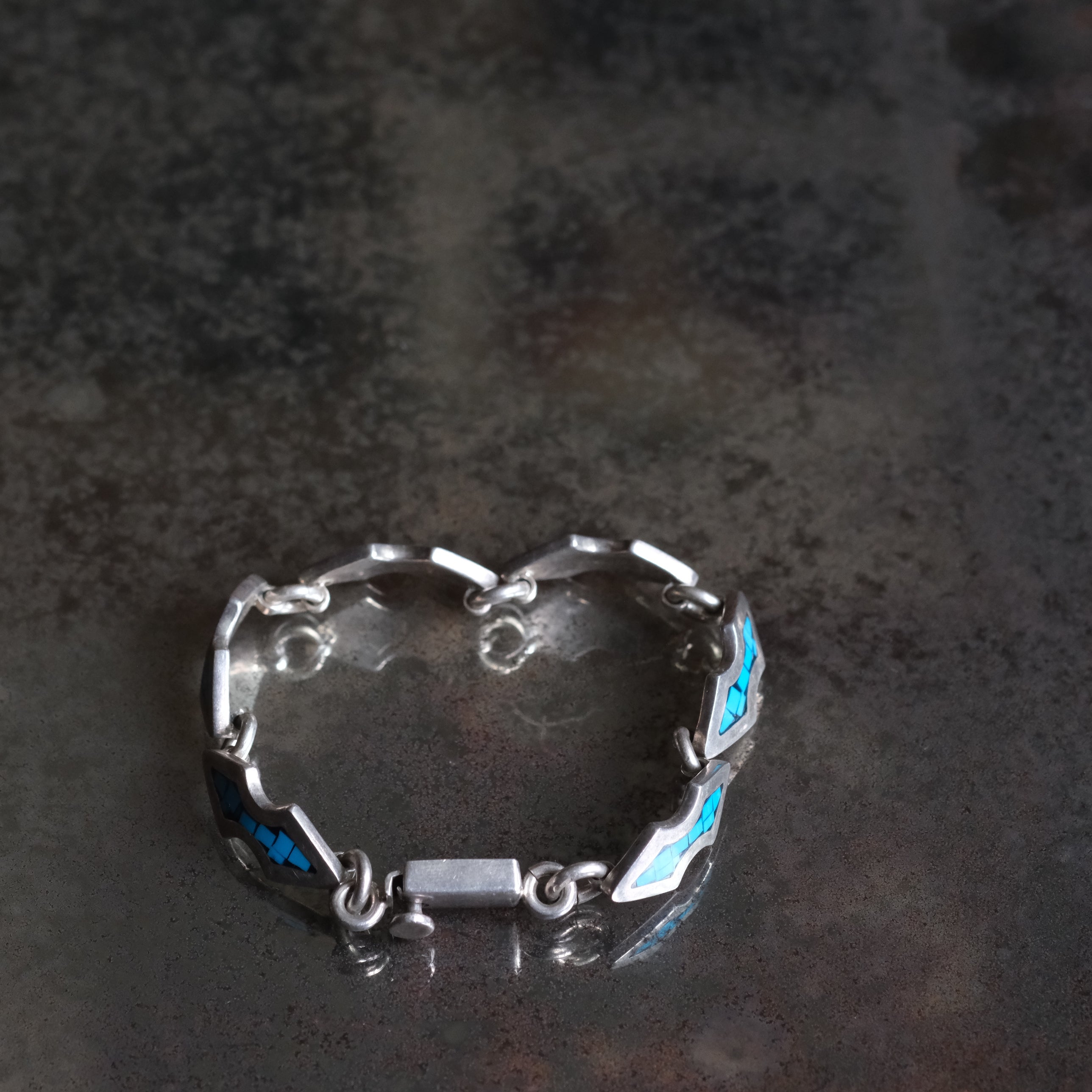 Vintage Sterling Turquoise Chip Inlay Bracelet 6.5"