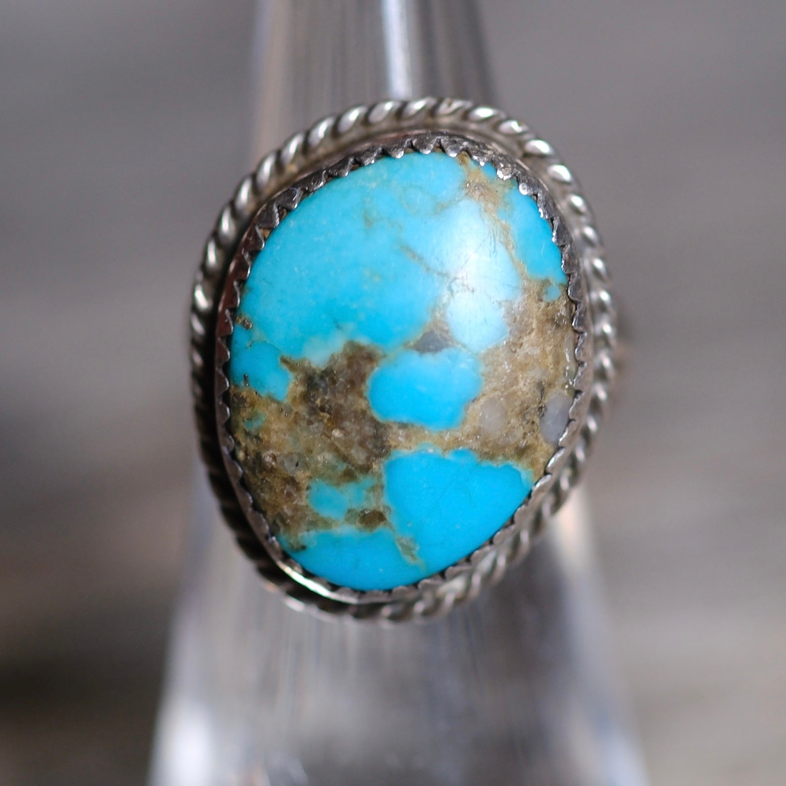 Vintage Sterling Turquoise Roper Ring 5