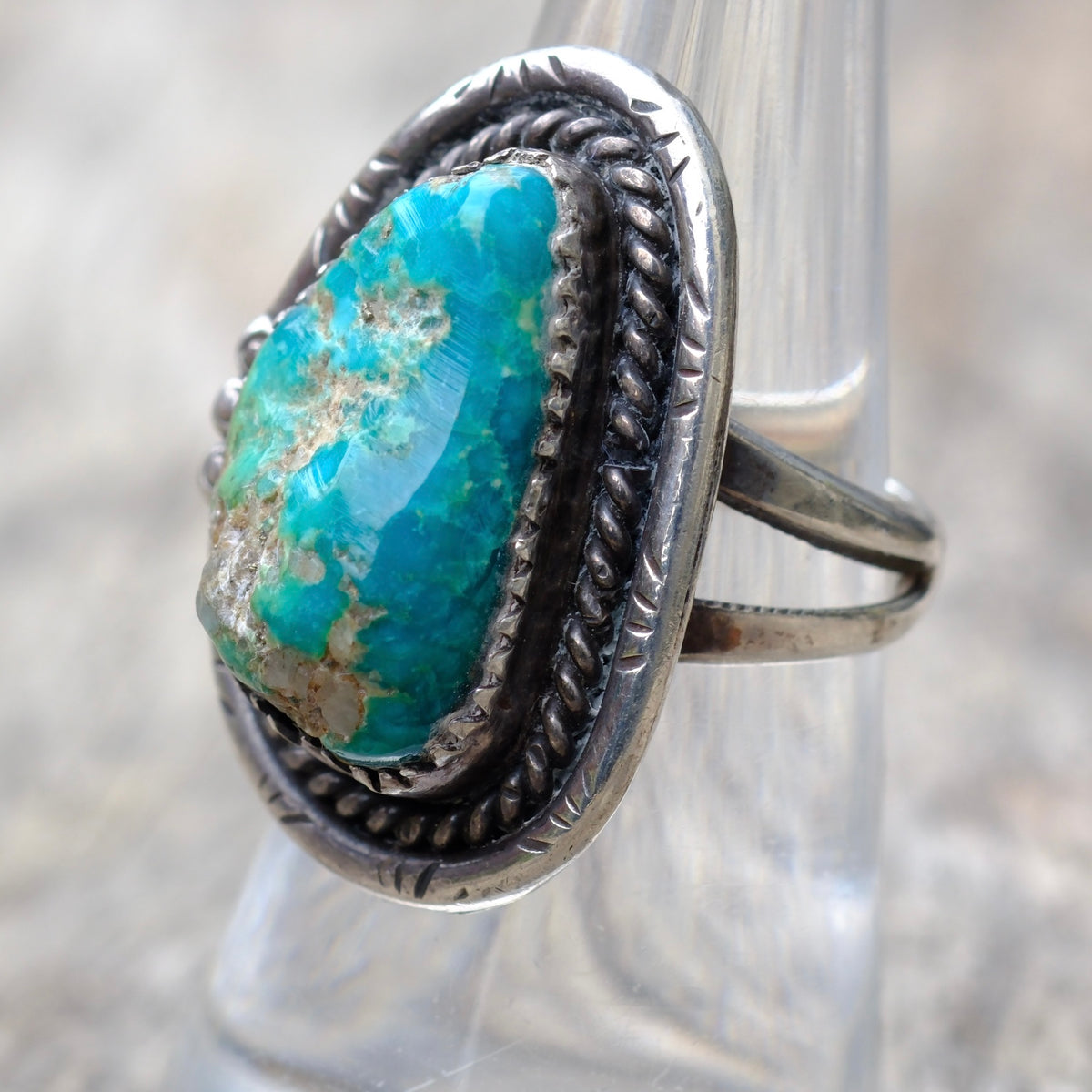 Vintage Sterling Turquoise Roper Ring 6.5