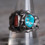 Vintage Sterling Turquoise and Coral Ring 11.25