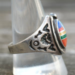 Vintage Sterling Multistone Inlay Horseshoe Ring 11.5