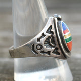 Vintage Sterling Multistone Inlay Horseshoe Ring 11.5