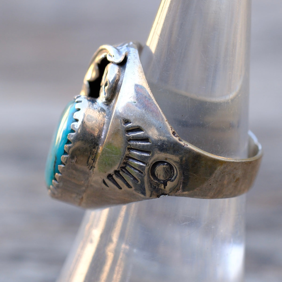 Vintage Sterling Turquoise Feather Ring 7