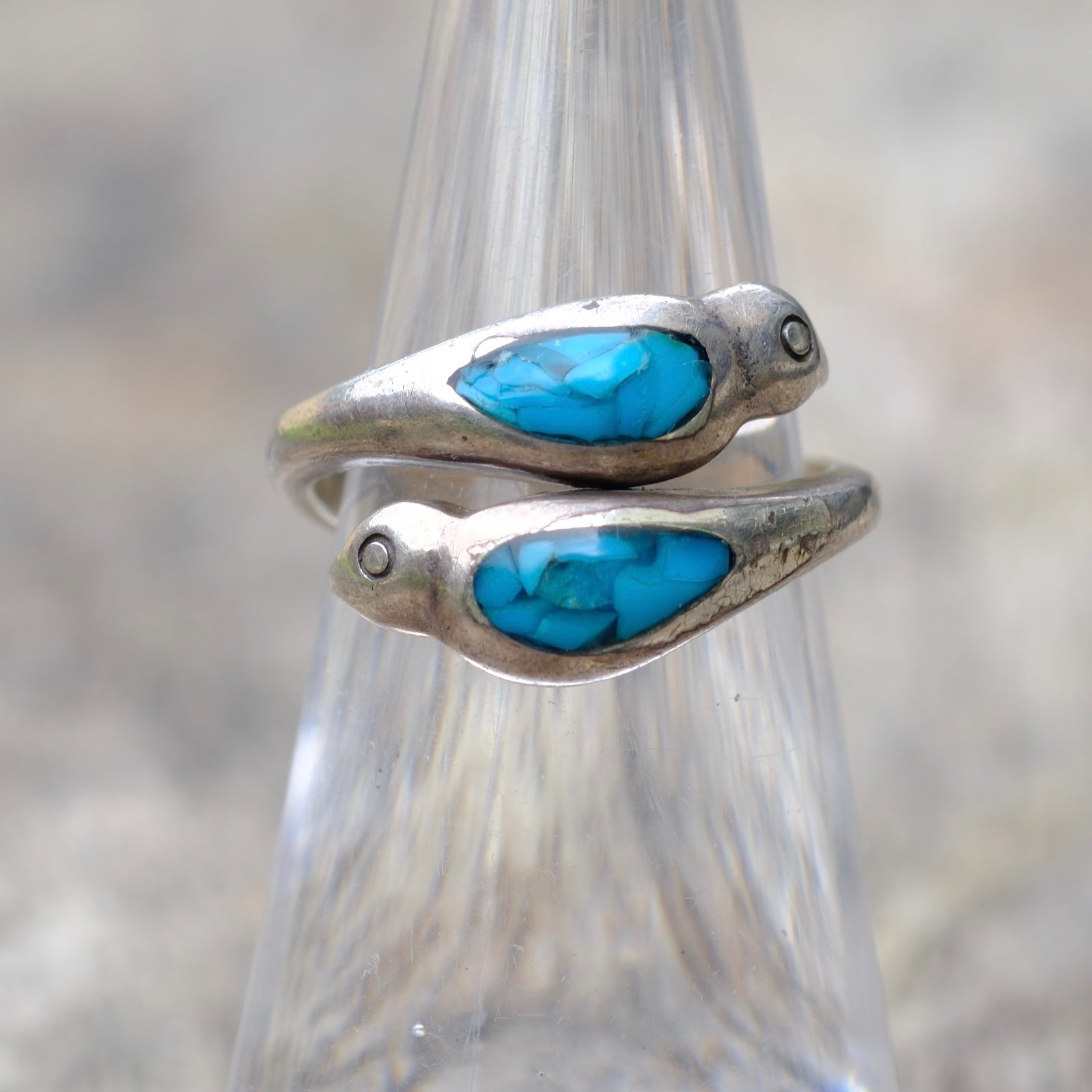 Vintage Sterling Turquoise Overpass Ring 5.25