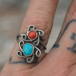 Vintage Sterling Turquoise and Coral Ring 5