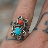 Vintage Sterling Turquoise and Coral Ring 5