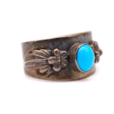 Vintage Sterling Turquoise Floral Band 9.75