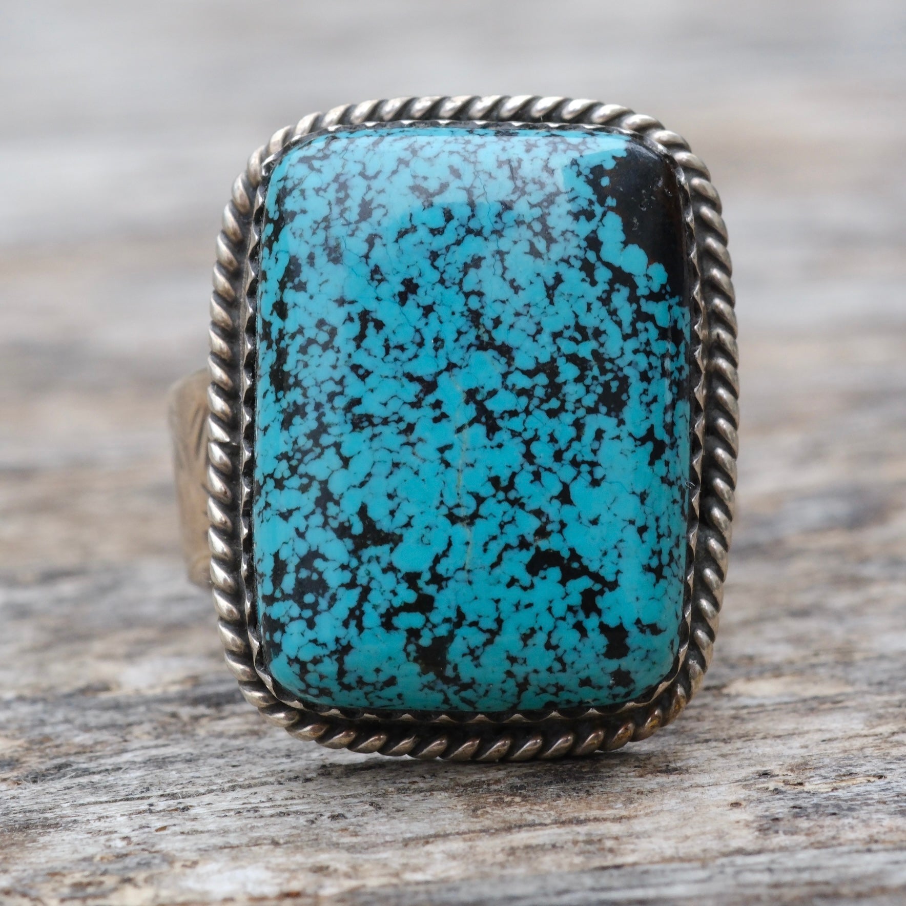 Vintage Sterling Turquoise Stamped Band Ring 7.25