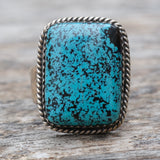 Vintage Sterling Turquoise Stamped Band Ring 7.25