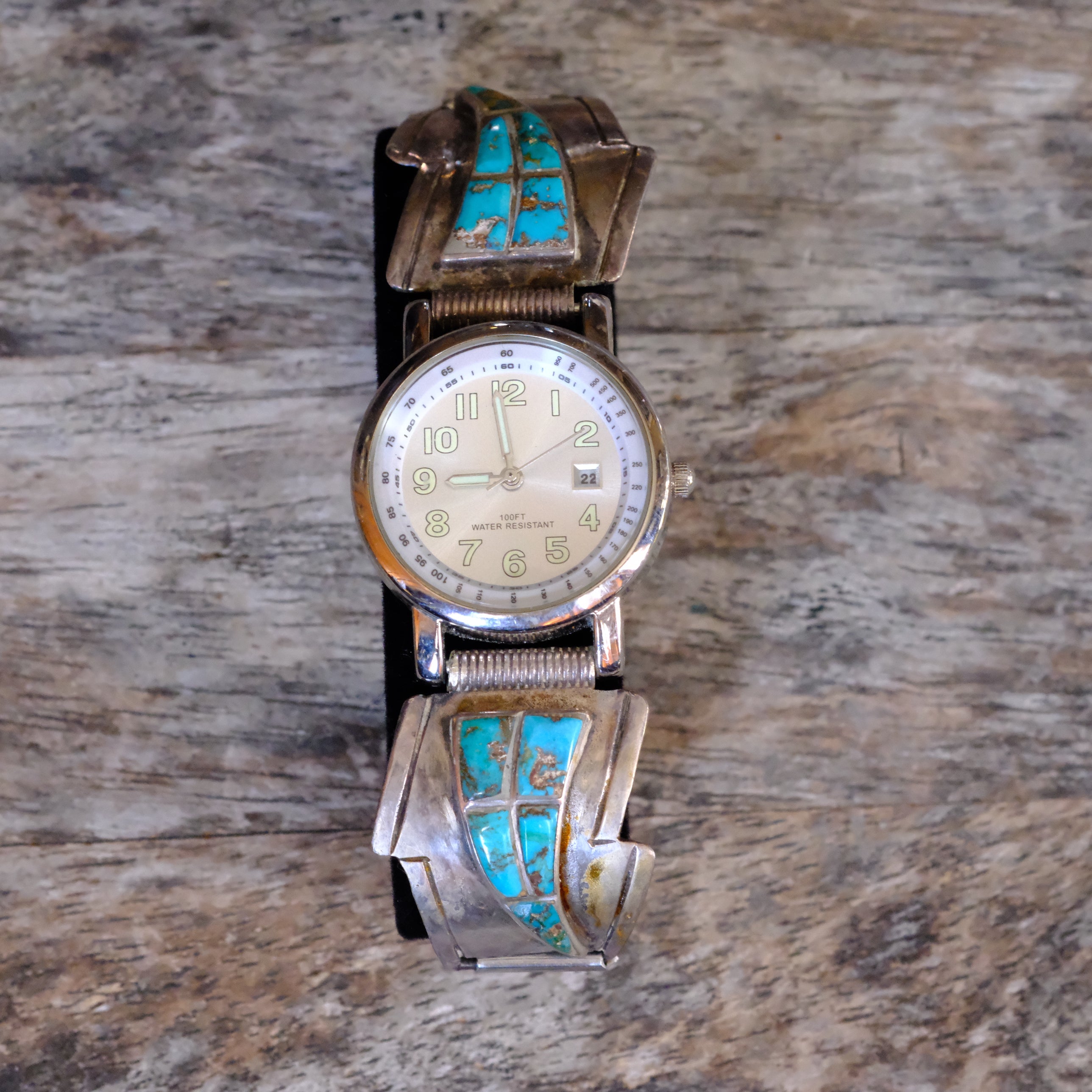 Vintage Sterling Turquoise Inlay Watch