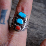 Vintage Sterling Turquoise and Coral Ring 10