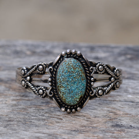 Vintage Sterling Turquoise Stamped Cuff Bracelet