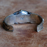 Vintage Sterling Mother Of Pearl and Coral Watch Cuff Bracelet