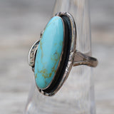 Vintage Sterling Turquoise Feather Ring 6.5